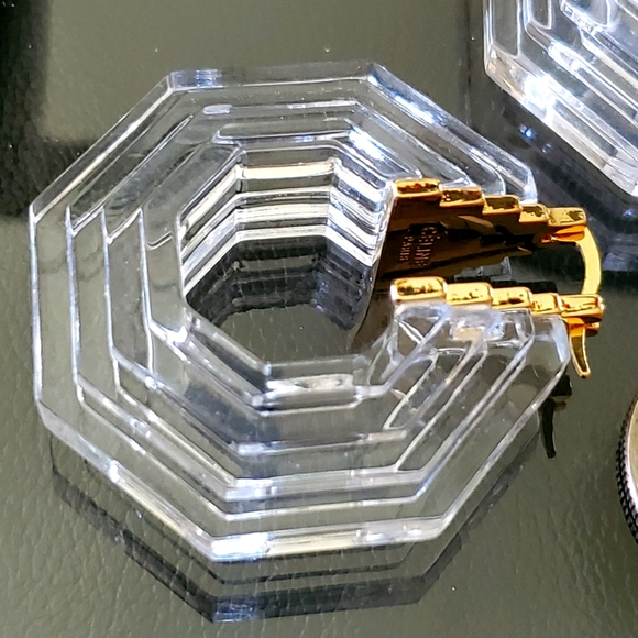 Clear Lucite & Gold 3D Earrings - Picture 2 of 6